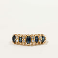 Yellow Gold Multi Row Marquise Cut Blue Sapphire Wedding Band For Women