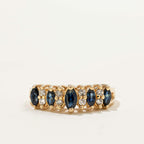 Yellow Gold Multi Row Marquise Cut Blue Sapphire Wedding Band For Women