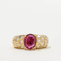 Accented Design Yellow Gold Oval Cut Ruby Sapphire Engagement Ring