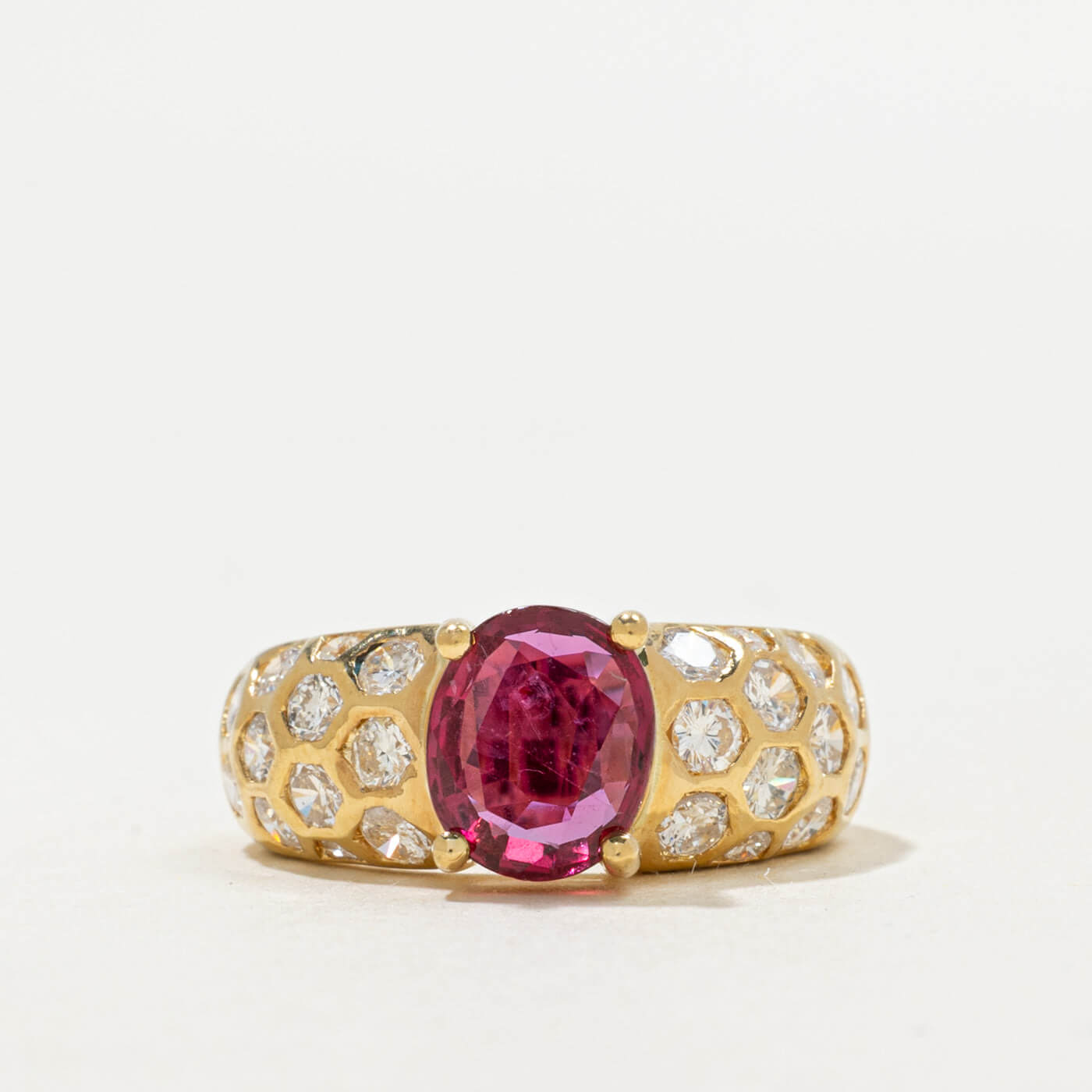 Accented Design Yellow Gold Oval Cut Ruby Sapphire Engagement Ring