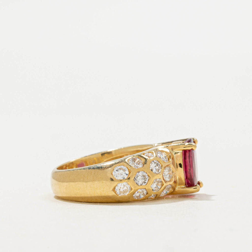 Accented Design Yellow Gold Oval Cut Ruby Sapphire Engagement Ring