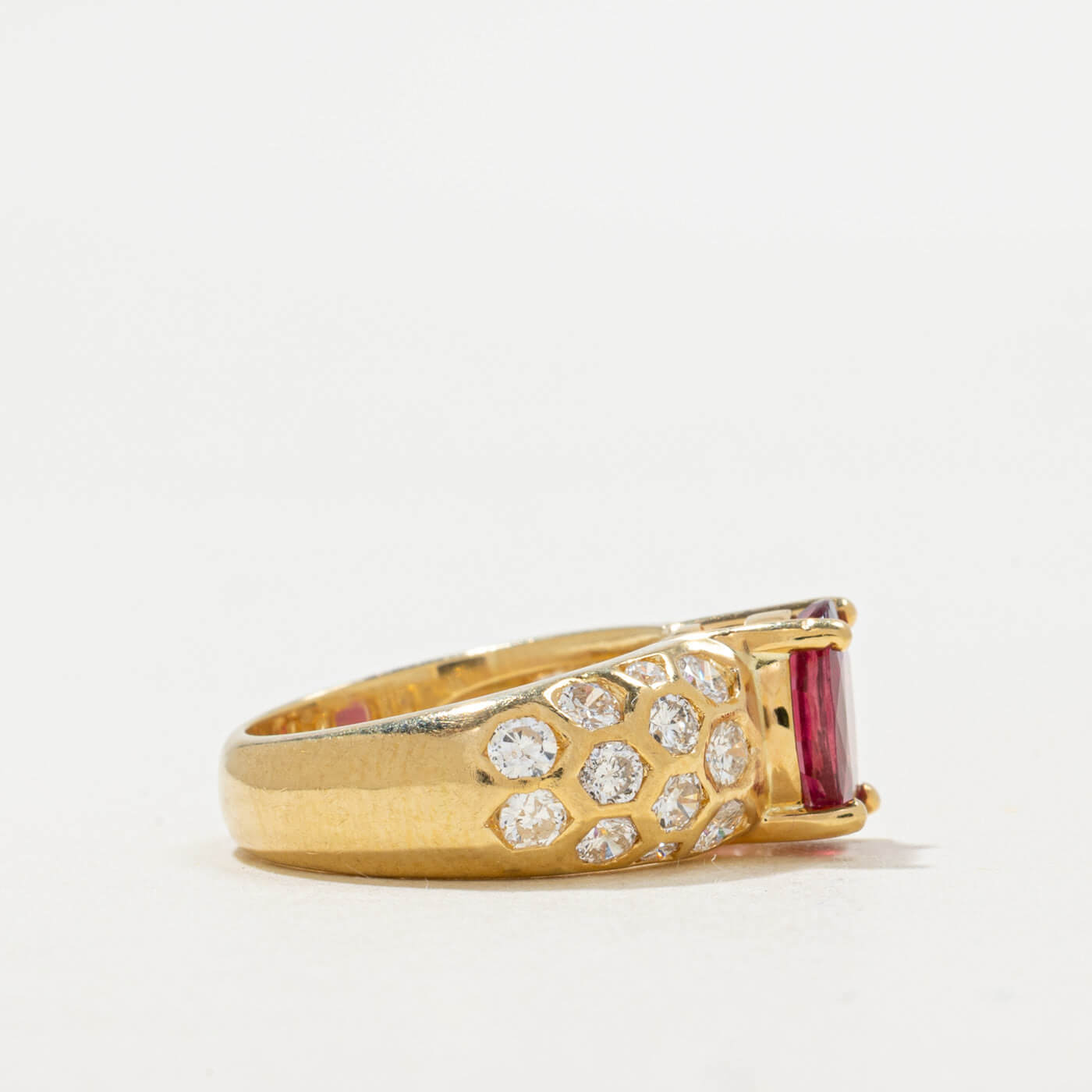 Accented Design Yellow Gold Oval Cut Ruby Sapphire Engagement Ring