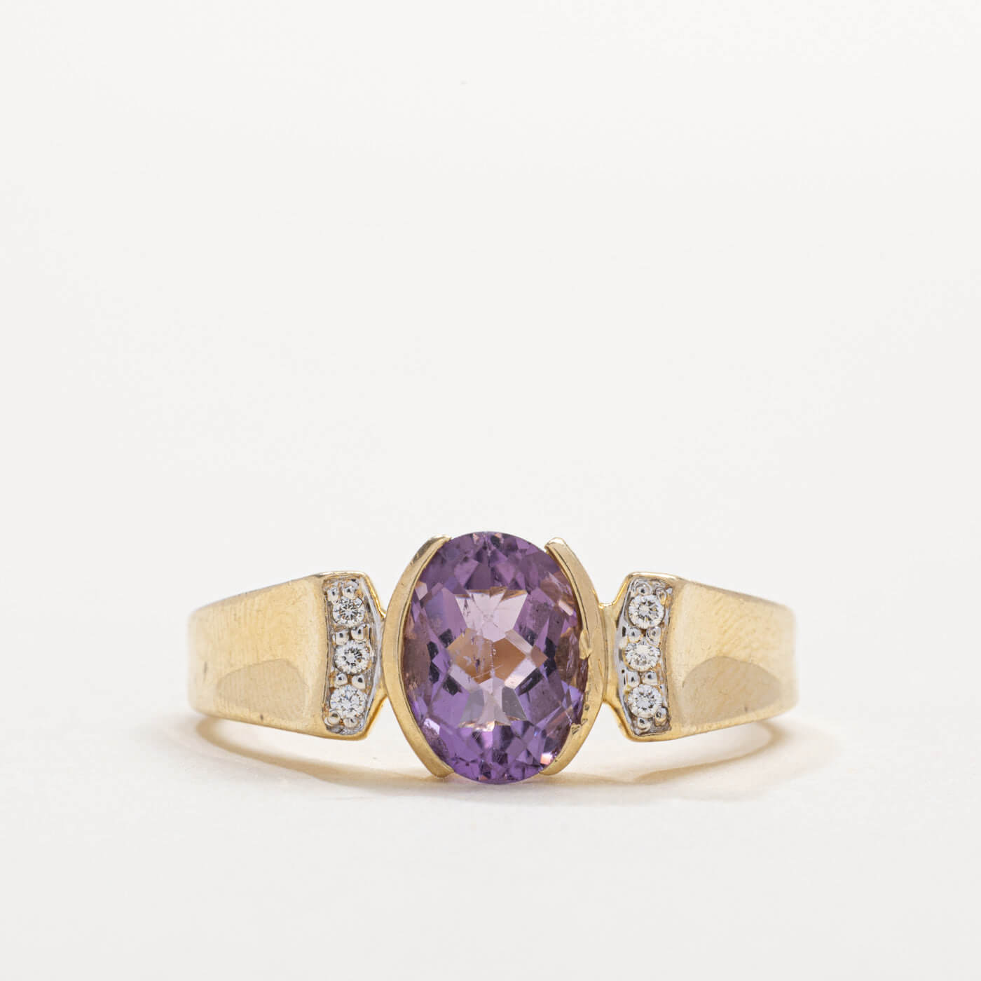 Vintage Yellow Gold Bezel Oval Cut Amethyst Sapphire Engagement Ring