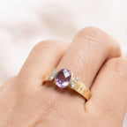 Vintage Yellow Gold Bezel Oval Cut Amethyst Sapphire Engagement Ring