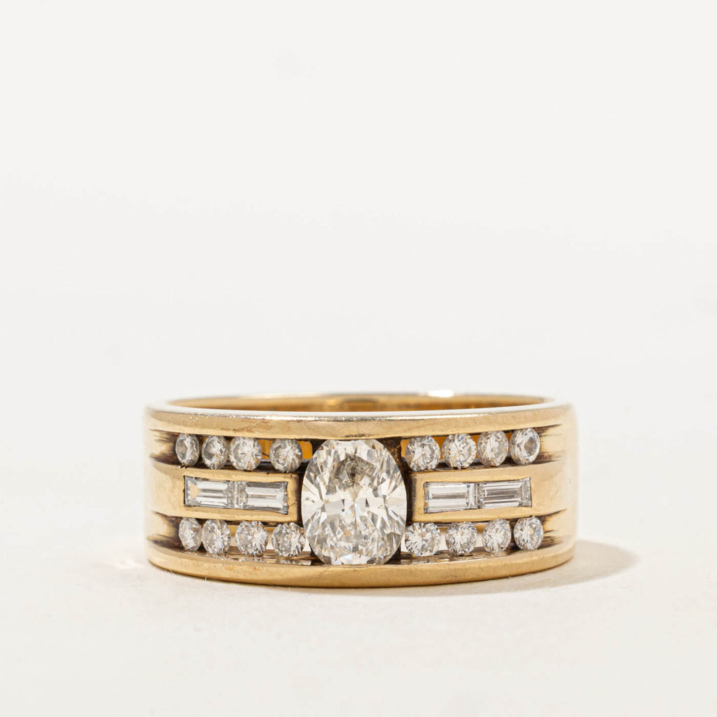Art Deco Yellow Gold Oval Cut White Sapphire Engagement Ring