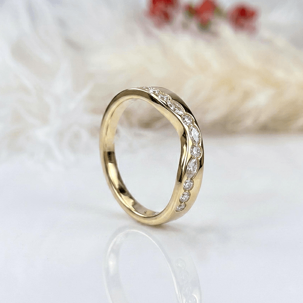 Unique Design Yellow Gold Marquise & Round Cut White Sapphire U Shape Half Eternity Wedding Band For Women