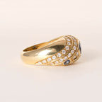 Vintage Swirl Design Yellow Gold Oval Cut Blue Sapphire Wedding Band For Women