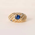 Vintage Swirl Design Yellow Gold Oval Cut Blue Sapphire Wedding Band For Women