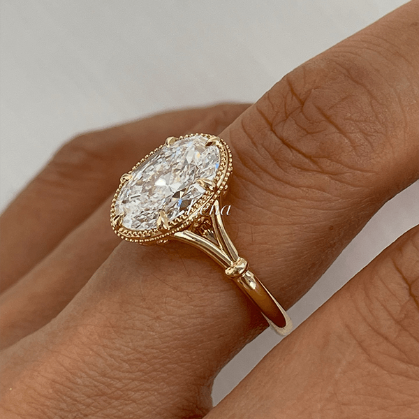 Vintage Solitaire Yellow Gold Oval Cut White Sapphire Engagement Ring