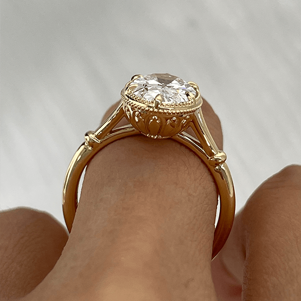 Vintage Solitaire Yellow Gold Oval Cut White Sapphire Engagement Ring