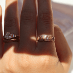 Vintage Three Stone Yellow Gold Round Cut Ruby & White Sapphire Half Eternity Wedding Band For Women