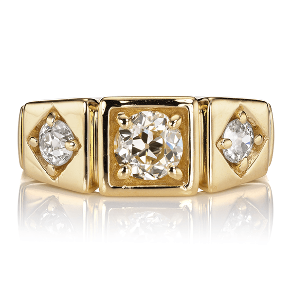 Classic Three Stone Yellow Gold Round Cut  White Sapphire Wedding Band For Women