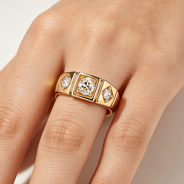 Classic Three Stone Yellow Gold Round Cut  White Sapphire Wedding Band For Women