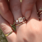 Three Stone Yellow Gold Asscher Cut White Sapphire Engagement Ring