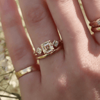 Three Stone Yellow Gold Asscher Cut White Sapphire Engagement Ring