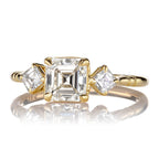 Three Stone Yellow Gold Asscher Cut White Sapphire Engagement Ring