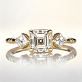 Three Stone Yellow Gold Asscher Cut White Sapphire Engagement Ring