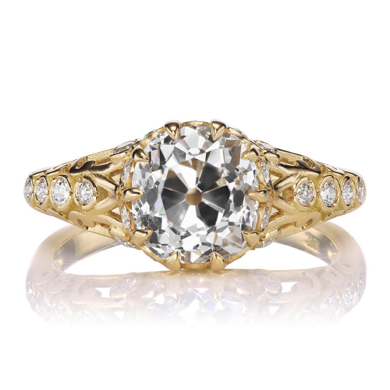 Vintage Yellow Gold Cushion Cut White Sapphire Engagement Ring