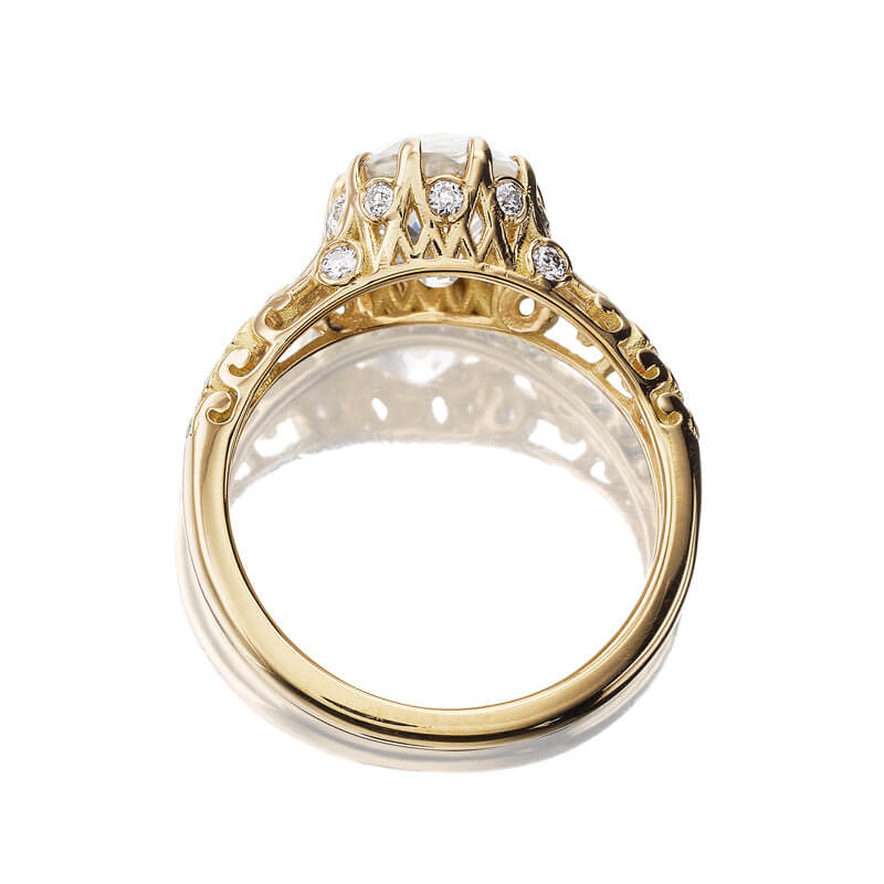 Vintage Yellow Gold Cushion Cut White Sapphire Engagement Ring