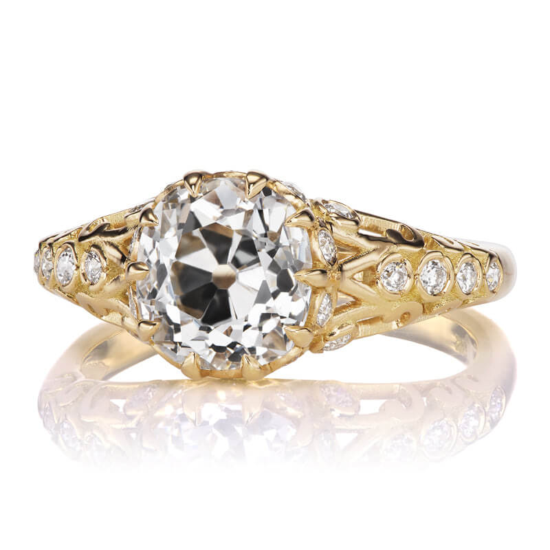 Vintage Yellow Gold Cushion Cut White Sapphire Engagement Ring