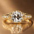 Vintage Yellow Gold Cushion Cut White Sapphire Engagement Ring
