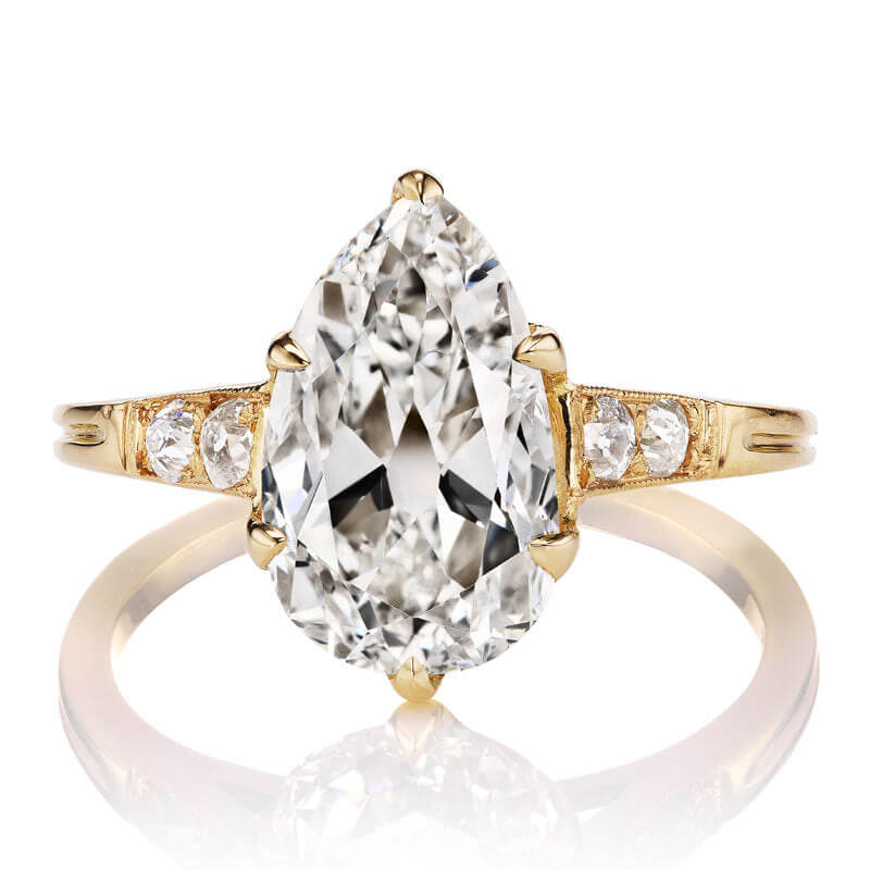 Vintage Yellow Gold Pear Cut White Sapphire Engagement Ring