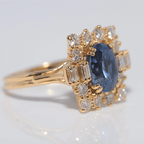 Vintage Halo Yellow Gold Oval Cut Blue Sapphire Engagement Ring
