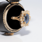 Vintage Halo Yellow Gold Oval Cut Blue Sapphire Engagement Ring
