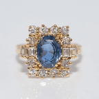 Vintage Halo Yellow Gold Oval Cut Blue Sapphire Engagement Ring