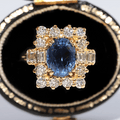 Vintage Halo Yellow Gold Oval Cut Blue Sapphire Engagement Ring