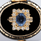 Vintage Halo Yellow Gold Oval Cut Blue Sapphire Engagement Ring