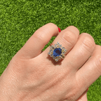 Vintage Halo Yellow Gold Oval Cut Blue Sapphire Engagement Ring
