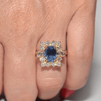 Vintage Halo Yellow Gold Oval Cut Blue Sapphire Engagement Ring