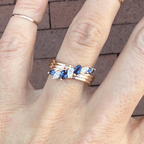 Unique Design Yellow Gold Marquise Cut Blue & White Half Eternity Wedding Band For Women