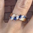 Unique Design Yellow Gold Marquise Cut Blue & White Half Eternity Wedding Band For Women