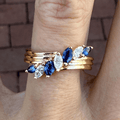 Unique Design Yellow Gold Marquise Cut Blue & White Half Eternity Wedding Band For Women
