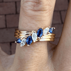 Unique Design Yellow Gold Marquise Cut Blue & White Half Eternity Wedding Band For Women