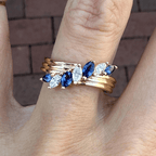 Unique Design Yellow Gold Marquise Cut Blue & White Half Eternity Wedding Band For Women
