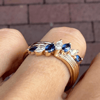 Unique Design Yellow Gold Marquise Cut Blue & White Half Eternity Wedding Band For Women