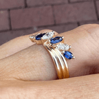 Unique Design Yellow Gold Marquise Cut Blue & White Half Eternity Wedding Band For Women