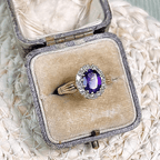 Vintage Halo Two Tone Oval Cut Amethyst Sapphire Engagement Ring