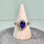 Vintage Halo Two Tone Oval Cut Amethyst Sapphire Engagement Ring