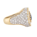 Vintage Pave Setting Halo Yellow Gold Oval Cut Blue Sapphire Engagement Ring