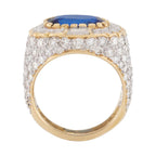 Vintage Pave Setting Halo Yellow Gold Oval Cut Blue Sapphire Engagement Ring