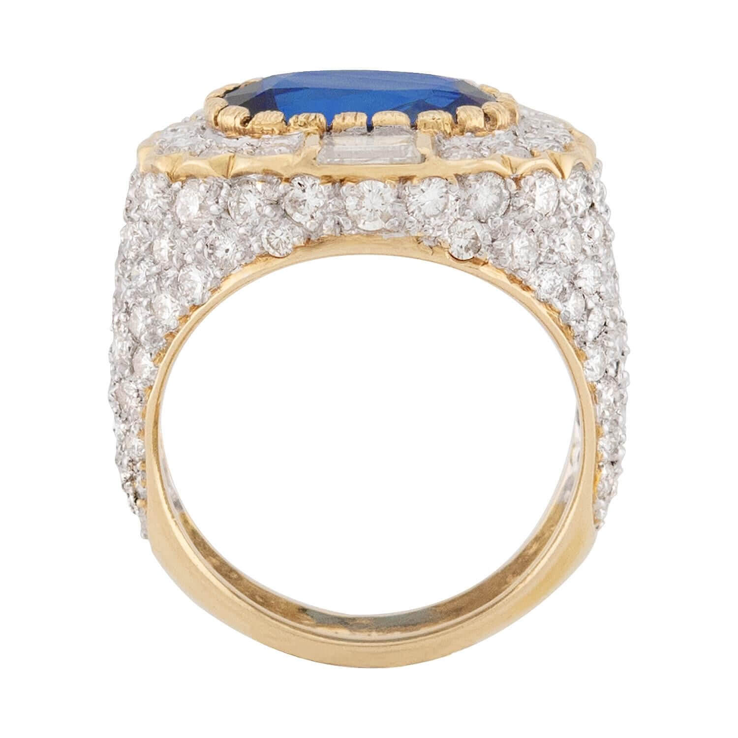 Vintage Pave Setting Halo Yellow Gold Oval Cut Blue Sapphire Engagement Ring