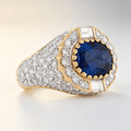 Vintage Pave Setting Halo Yellow Gold Oval Cut Blue Sapphire Engagement Ring