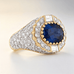 Vintage Pave Setting Halo Yellow Gold Oval Cut Blue Sapphire Engagement Ring
