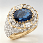 Vintage Pave Setting Halo Yellow Gold Oval Cut Blue Sapphire Engagement Ring