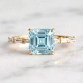Classic Yellow Gold Asscher Cut Aquamarine Sapphire Engagement Ring