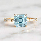 Classic Yellow Gold Asscher Cut Aquamarine Sapphire Engagement Ring